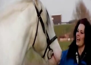 Awesome porn movie with a white horse that exposes its naughty bits