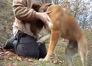 Old man drops pants down for outdoor sex with horny dog