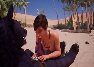 Short hair 3D hottie getting fucked by a kinky wolf creature outdoors
