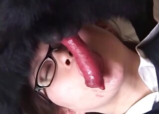 Clothed Japanese soaked in dog sperm after perversions on cam