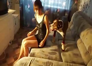 Lovely zoophilic MILF prepping to take dog dick on all fours happily