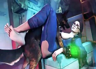 امرأة سمراء طويلة القامة ثلاثية الأبعاد تمارس الجنس مع كلب منحرف في وضع تبشيري