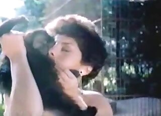 Brunette taking care of things with a sexy ape that loves blowjobs