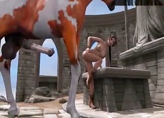 Lara Croft shows her yummy asshole while blowing horse outdoors